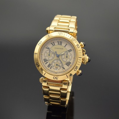 CARTIER Armbandchonograph Serie Pasha in GG 750/000 Referenz 2111, Automatik, beids. vergl. Geh. inkl. orig. Gliederband m. dopp. Faltschl., Boden ...