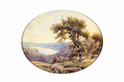 Süddeutscher Künstler, Mitte 19. Jh., Zwei spätromantische Aquarelle von feiner Qualität, Pendants, oval, auf Papier, re. außen unleserlich ...