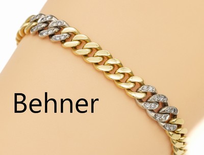 18 kt Gold Diamant-Armband, GG/WG 750/000, Meistermarke Behner, 48 8/8-Diamanten zus. ca.0.64 ct feines Weiß-Weiß/vs-si, ca. 33.9 g, L.ca. 19 cm, ...