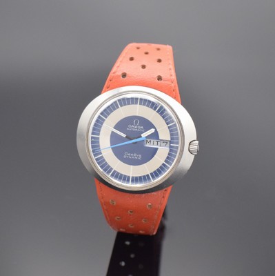 OMEGA Geneve Dynamic gut erhaltene Herrenarmbanduhr in Stahl Referenz ST 166.079, Schweiz um 1968, Automatik, quer- ovales Geh., orig. Lederband m. ...