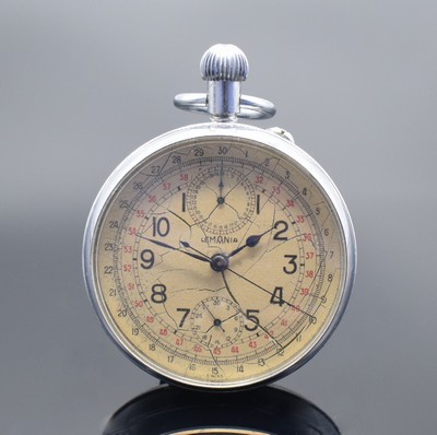 LEMANIA Taschenuhr mit Chronograph der tschechischen Armee, Schweiz um 1930, verchr. Geh., Rückseite sign. "Majetek vojenske spravy ...
