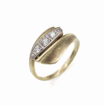 14 kt Gold Brillant-Ring, GG 585/000, 3 in WG gefasste Brillanten zus. ca. 0.20 ct Weiß/si, total ca. 4.5 g, RW 54
