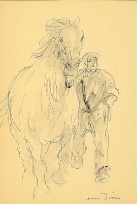 Otto Dill, 1884 Neustadt-1957 Bad Dürkheim, Pferdeführer mit Pferd, handsigniert, lavierte Tuschezeichnung leicht stockfleckig bzw. gebräunt, ca. ...