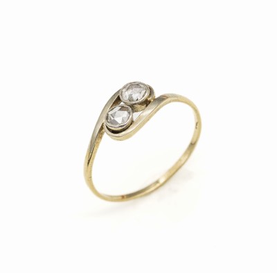 14 kt Gold Diamant-Ring, um 1910, GG 585/000 gepr., 2 Diam.-Rosen aus älterem Zusammenhang zus. ca. 0.20 ct, ca. 1.8 g, RW 59