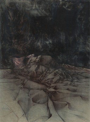 Bruno Bruni, geb. 1935 Gradara/Italien, Originallithographie von 1974, handsigniert und nummeriert, hier: Im Bett und Kissen, EA Blattgrösse ca. ...