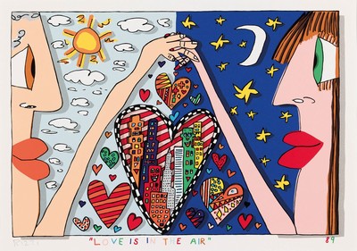 James Rizzi, 1950-2011 New York, Love is in the Air, Farblithographie von 1989, handsigniert, ca. 26x38cm, PP, u.Gl., R. ca. 44x56cm