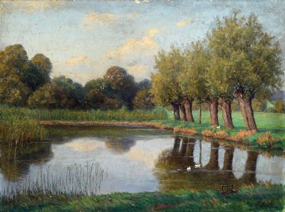 Peter Greeff, 1865 Wülfrath-1939 Düsseldorf,Studium an der Akademie Düsseldorf, Mitglied im Künstlerverein Malkasten, sommerliche Parklandschaft ...
