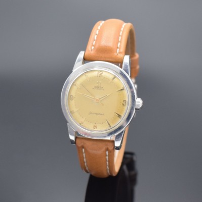 OMEGA Seamaster Herrenarmbanduhr Ref. 2577-11 SC mit Hammerautomatik in Stahl, Schweiz um 1954, 2-teil. Geh., Boden geschr., patiniert. Zifferbl. m. ...