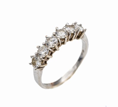 18 kt Gold Brillant-Ring, WG 750/000, 6 Brillanten zus. ca. 1.20 ct Weiß/vs-si, ca. 3.5 g, RW 55