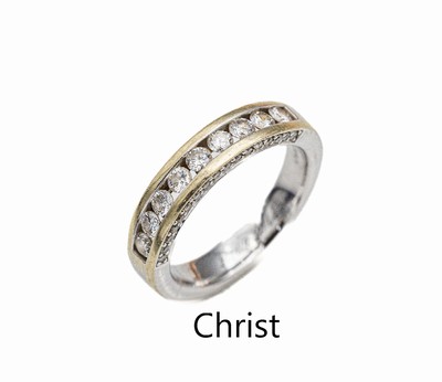 14 kt Gold Christ-Brillant-Ring, WG 585/000, 43 Brillanten zus. ca. 0.80 ct Weiß/si, ca. 7.5 g, RW 59, Schiene mit pers. grav.