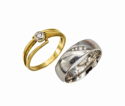 Konvolut 2 Brillant-Ringe, 1 x Palladium 950/000, 4 Brillanten zus. ca. 0.04 ct Weiß/si, ca. 5.6 g, RW 54; und 1 x GG 750/000,1 Brillant in WG ...