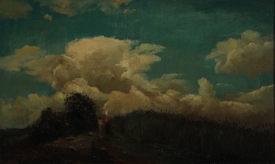 Unbekannter Impressionist, wohl Frankreich, um 1900, zwei Frauen am Feldrand in hügeliger Landschaft, ÖL/Lwd, links unten unleserlich signiert, ca. ...