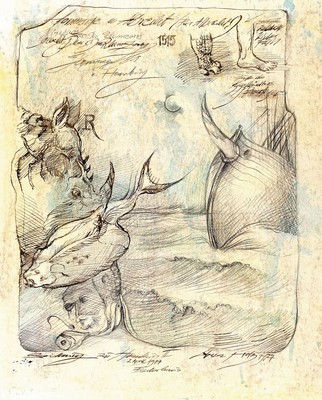 Werner Holz, 1948 Grünstadt-1991 Ludwigshafen, namhafter Vertreter des Phantastischen Realismus, hier: Hommage a Albrecht Dürer- Das Rhinozeros, ...