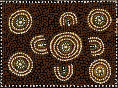 Kudditji Kngwarreye, 1938 Utopia-Alice Springs, Australien, Zeitgenössischer Aborigine -Künstler der Anmatyerre, "Emu Water Hole ...