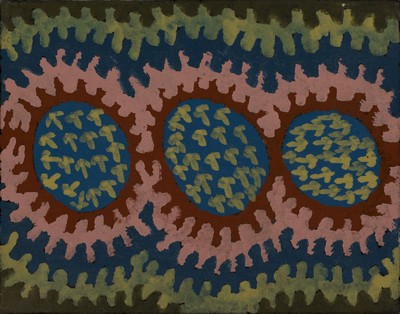Charlie Eagle Tjapaltjarri, 1940-2002, Australien, zeitgenössischer Aborigine -Künstler, "Budgerigar Dreaming" von 1992, Acryl/Lwd, 32x40 ...