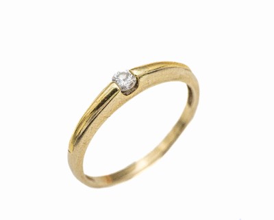 14 kt Gold Brillant-Ring, GG 585/000 gepr.,schlichte Gestaltung, 1 Brillant ca. 0.10 ct Weiß/si, RW 57