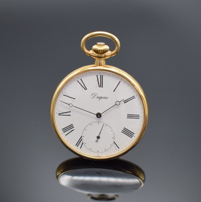 IWC / DUGENA 1983 seltene, auf 50 Stück limitierte offene Taschenuhr mit Kaliber IWC 952 in GG 750/000, Schweiz um 1983, 3-teil. Gehäuse, Glasrand ...