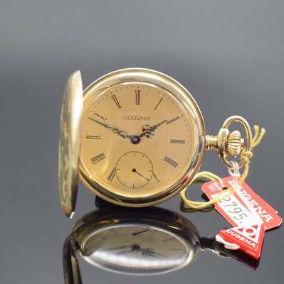 DUGENA Savonette in GG 585/000, Schweiz um 1985, Handaufzug, 2-Deckel Goldgeh., Boden aufgedr., gold. Zifferbl. m. röm. Zahlen, Louis-Zeiger, Kal. ...