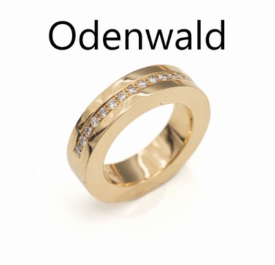 18 kt Gold ODENWALD Brillant-Ring, RoseG 750/000, schwere massive Verarbeitung, 15 Brillanten zus. ca. 0.30 ct Weiß/si, RW 54, ca. 20.6 g, sign.