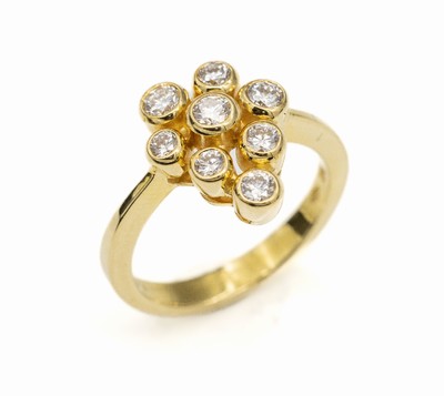 18 kt Gold Brillant-Ring, GG 750/000, 8 Brillanten zus. ca. 0.78 ct Weiß/si, RW 56, ca. 6.4 g