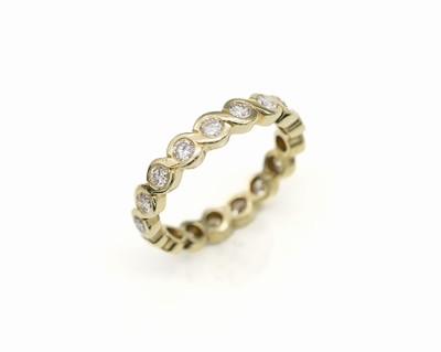 14 kt Gold Brillant-Memoryring, GG 585/000,17 Brillanten zus. ca. 1.49 ct Weiß/si, RW 60,ca. 4.6 g