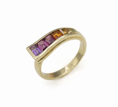 14 kt Gold Regenbogen Farbstein Ring, GG 585/000, facett. Farbsteine u.a. Amethyst, citrin, Turmalin etc. zus. ca. 2.50 ct, total ca. 4.3 g, RW 54, ...