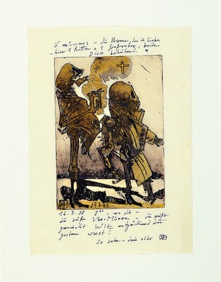Horst Janssen, 1929 - 1995, Aquarell über Radierung, handsigniert und mit handschriftlichen Anmerkungen des Künstlers, aus 1988, aufgrund der ...