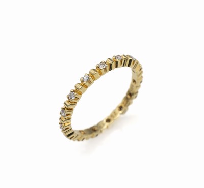 14 kt Gold Brillant-Memoryring, GG 585/000,15 Brillanten zus. ca. 0.23 ct Weiß/si, RW 53,ca. 2.15 g