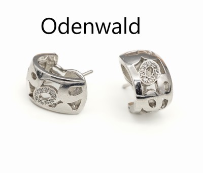 Paar 18 kt Gold Brillant-Ohrcreolen, WG 750/000, Meistermarke Odenwald, Durchbruch- arbeit, Brillanten zus. ca. 0.15 ct Weiß/si, mit Clipbrisuren ...