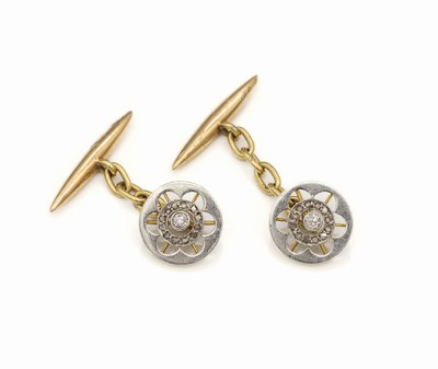 Paar 18 kt Gold Diamant-Manschettenknöpfe, GG 750/000, 2 Altschliffdiamanten und 24 Diamantrosen zus. ca. 0.18 ct Weiß/si, ca. 4.6g