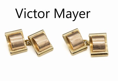 Paar 14 kt Gold VICTOR MAYER Manschettenknöpfe, GG/RG 585/000, schlichtes Design, sign., ca. 24.2 g