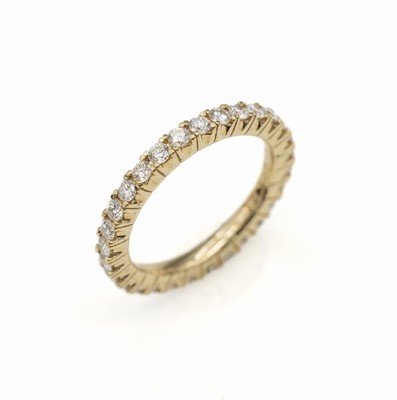 14 kt Gold Brillant-Memoryring, GG 585/000, Brillanten zus. ca. 1.33 ct Weiß/si, total ca. 4.8 g, RW 56