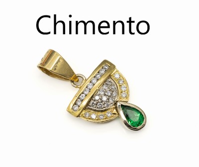 18 kt Gold Tsavorith-Brillant-Anhänger, GG 750/000, Meistermarke CHIMENTO, facett. Tsavorith-Tropfen ca. 0,50 ct, Brillanten zus. ca. 0,45 ct ...
