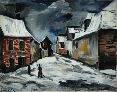 Heide Fahlbusch (1939-2019) nach Maurice de Vlaminck, "Dorf im Schnee", um 1968, Wiedergabe nach Vlamincks Werk von 1920 (heute in der ...