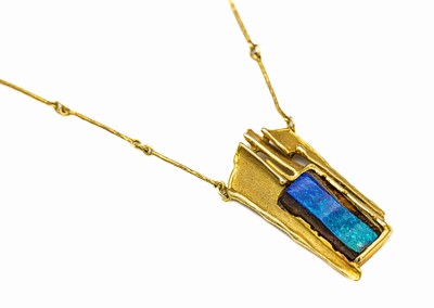14 kt Gold Boulderopal-Collier, GG 585/000,Mittelteil abstrakt geformt, ca. 3.8 x 1.8 cm,mit Boulderopal, schönes intensives Blau mit Farbspiel in ...