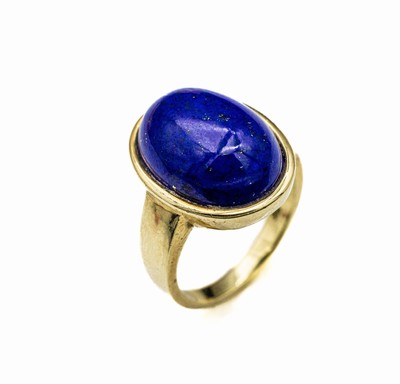 14 kt Gold Lapislazuli-Ring, GG 585/000, gr. ovaler Lapislazuli-Cabochon, RW 57, ca. 9.8 g
