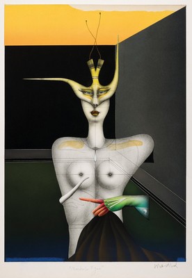 Paul Wunderlich, 1927 Eberswalde-2010 Saint -Pierre-de-Vassols, Frablithographie auf Velin, "Maskierte Figur", signiert und bezeichnet, ...