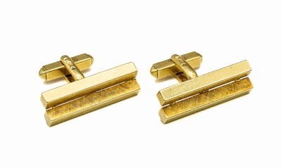 Paar 14 kt Gold Manschettenknöpfe, GG 585/000, schlicht, L. ca. 3 cm, ca. 14.8 g, Meistermarke unged.