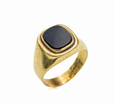 14 kt Gold Onyx-Herrenring, GG 585/000, Onyx-Platte frei, RW 67, ca. 7.4 g