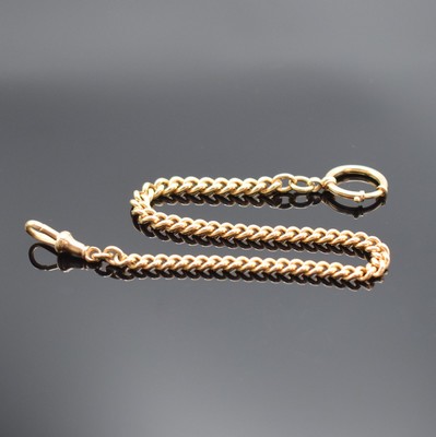 Taschenuhrkette in RoséG 333/000, m. Karabiner und Federring, L. ca. 27,5 cm, Gew. ca. 28g, in gebrauchsfähigen Zustand