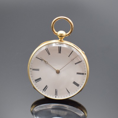 F.TILLMANS / L.HOFFER offene Taschenuhr in GG 750/000 mit 1/4 Stunden-Repetition, Schweiz um 1840, Geh. m. Münzrand, Bügel dell., Rückdeckel ...