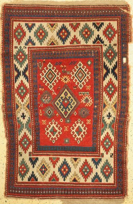 Antiker Kazak Fragment, Kaukasus, 19.Jhd, Wolle auf Wolle, ca. 177 x 122 cm, EHZ: 4,verkürzt und in der Mitte zusammengenäht