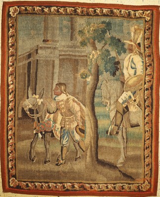 Antike Tapisserie, Don Quijote & Sancho Panza, Frankreich, Wolle auf Baumwolle, ca. 222 x 182cm, EHZ: 2, alte Restaurierungen