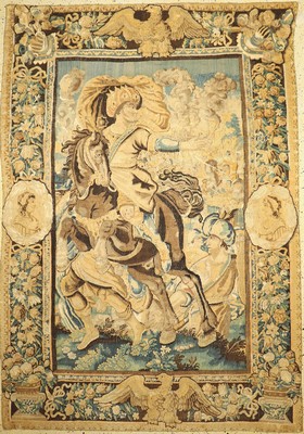 Antike Brüsseler Tapisserie, Flandern, 18.Jhd, Wolle und Seide, ca. 293 x 208 cm, EHZ: 3, alte Restaurierungen