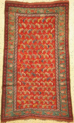 Antiker Karabagh, Kaukasus, um 1900, Wolle auf Wolle, ca. 205 x 125 cm, EHZ: 2, Trittfalten, verzogen