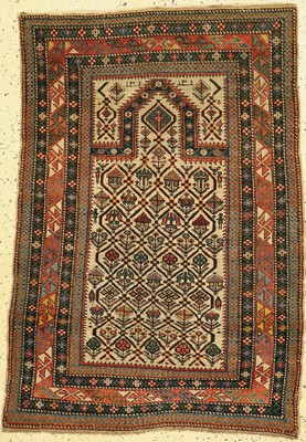 Schirwan Marasali antik, Gebetsteppich, Kauaksus, datiert(1310) 1893 , Wolle auf Wolle, ca. 146 x 103 cm, EHZ: 2, gleichmäßig dünnerFlor
