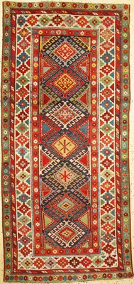 Saliani Kazak antik, Kaukasus, 19.Jhd, Wolle auf Wolle, ca. 244 x 113 cm, EHZ: 2, minimal verkürzt, teilweise oxidiert