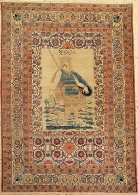 Seltener antiker Kerman, Persien "Farmaieshe Djenabe Mirzamohammad Khan", datiert(1313), 1896, Wolle auf Baumwolle, ca, 192 x 138 cm, ...