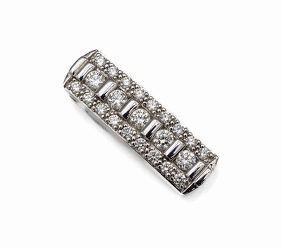 14 kt Gold Brillant-Anhänger, WG 585/000, mittig Reihe mit 5 Brillanten zus. ca. 0.25 ctWeiß/si, seitl. 2 Reihen mit 18 Brillanten zus. ca. 0.18 ...