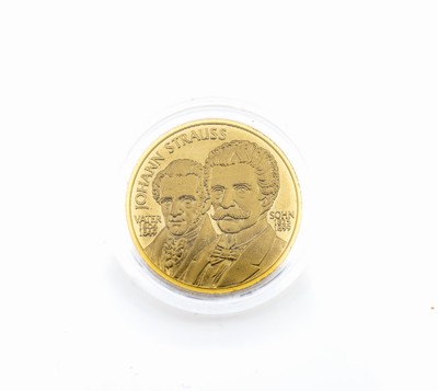 500 Schilling Goldmünze, Österreich 1999, Johann Strauss Vater und Sohn, in Münzkapsel